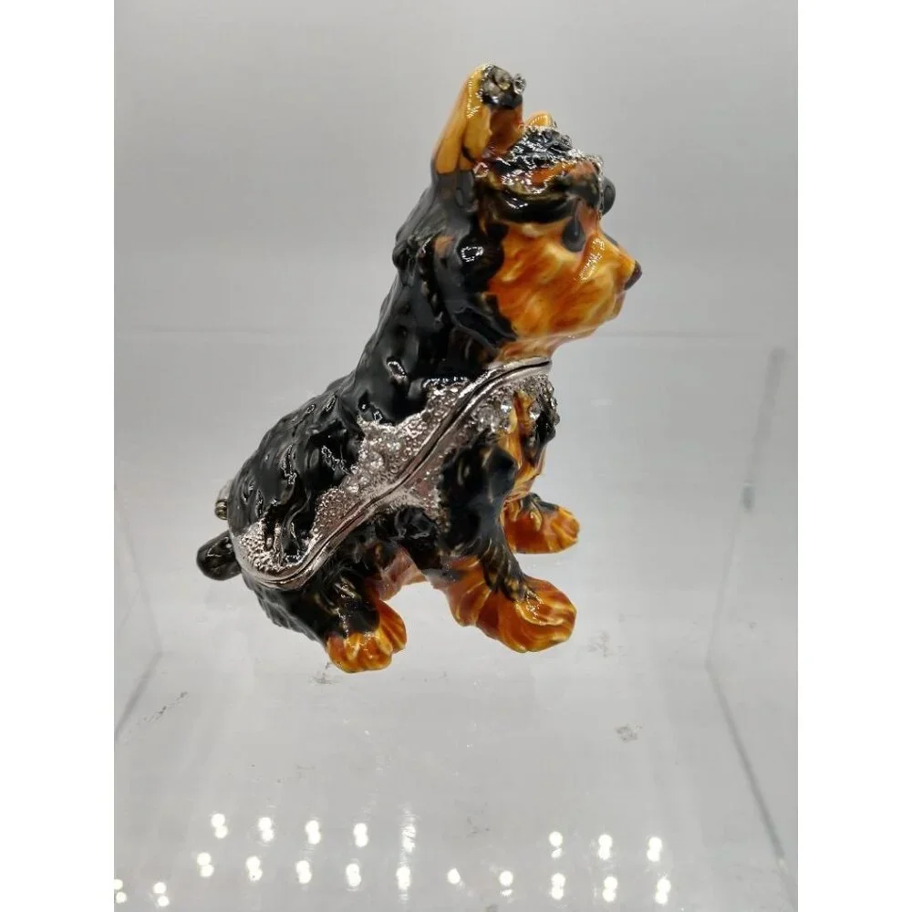 Jeweled Terrier Hinged Trinket Box 2.75x2.16x3.07in By Cherished Treasures Colle